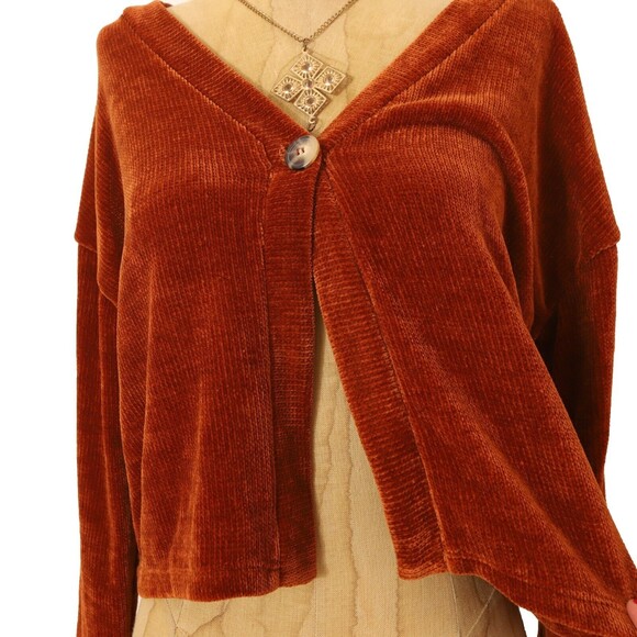 Good Luck Girl Velvety One Button Top Size XL Juniors Rust Orange 3/4 Sleeve B9 - Picture 5 of 5